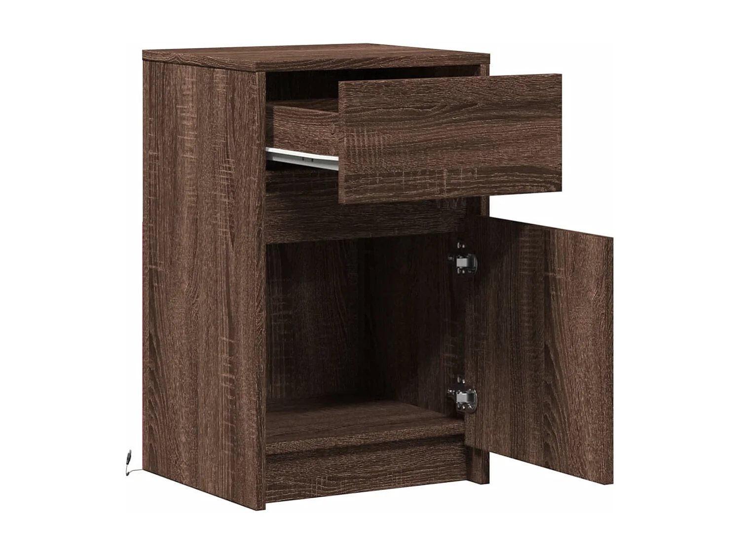 Table de chevet et lumières LED chêne marron bois ingénierie