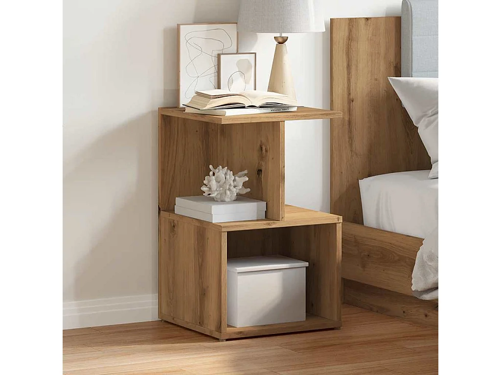 Table de chevet chêne artisanal 35x35x55 cm bois d'ingénierie