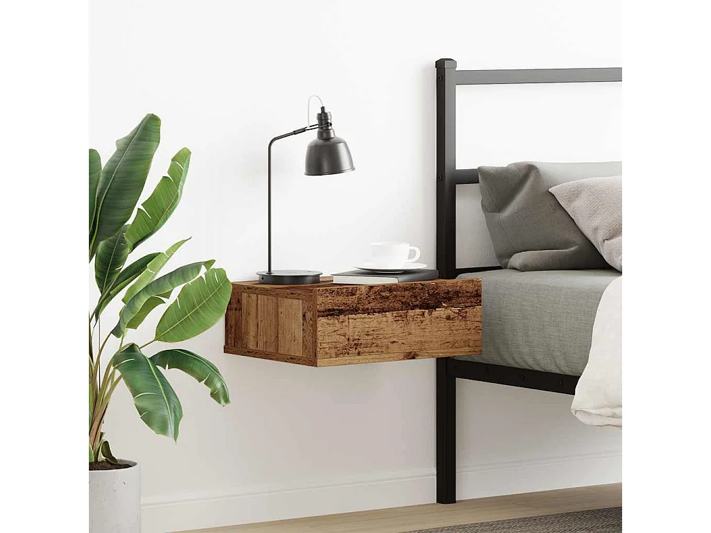 Table de chevet flottante vieux bois bois d'ingénierie