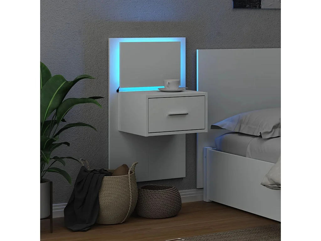 Mesa de cabeceira de parede com luzes LED branco