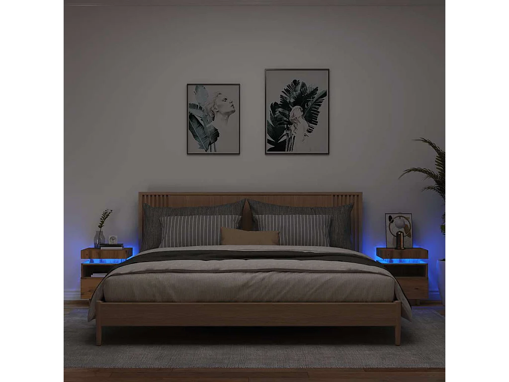 Mesitas de noche con luces LED 2 unidades roble artisan 40x39x48,5cm