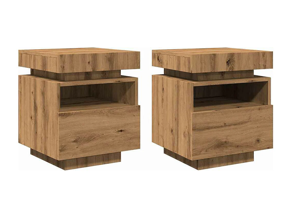 Mesitas de noche con luces LED 2 unidades roble artisan 40x39x48,5cm