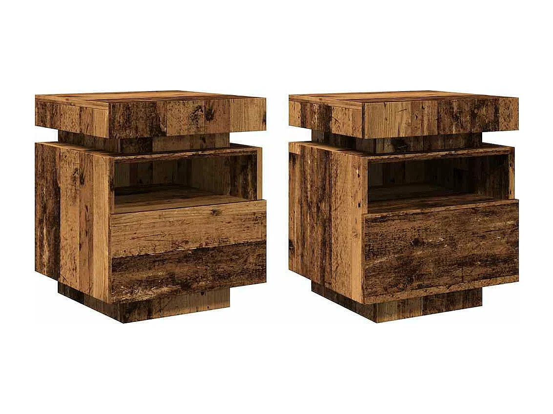 Mesas de cabeceira com luzes LED 2 peças 40x39x48,5cm madeira velha