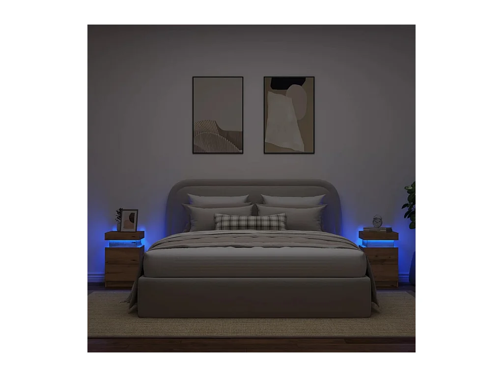 Tables de chevet avec LED 2 pièces chêne artisanal bois ingénierie