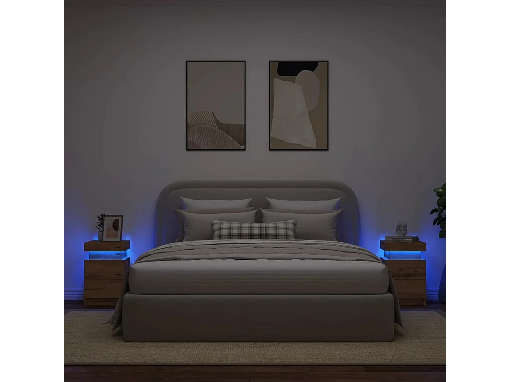 Tables de chevet avec LED 2 pièces chêne artisanal bois ingénierie