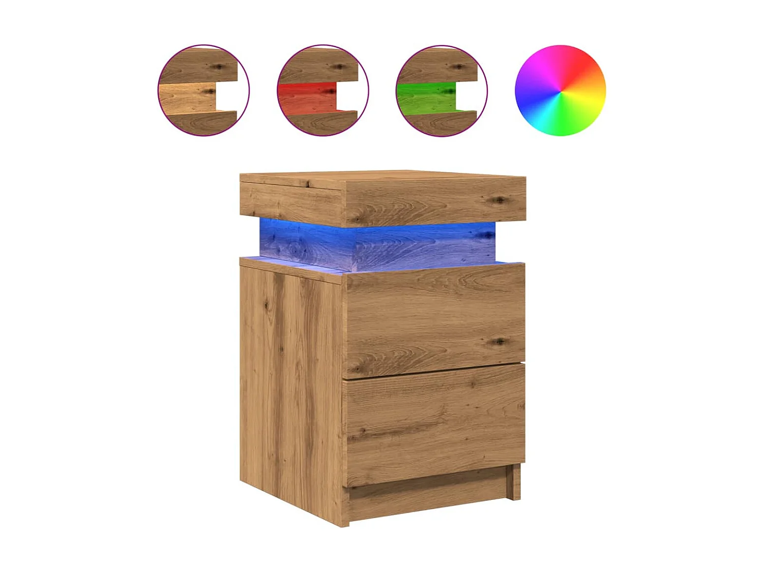 Tables de chevet avec LED 2 pièces chêne artisanal bois ingénierie