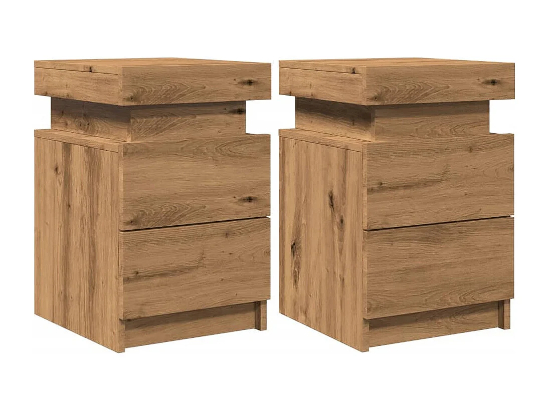 Tables de chevet avec LED 2 pièces chêne artisanal bois ingénierie