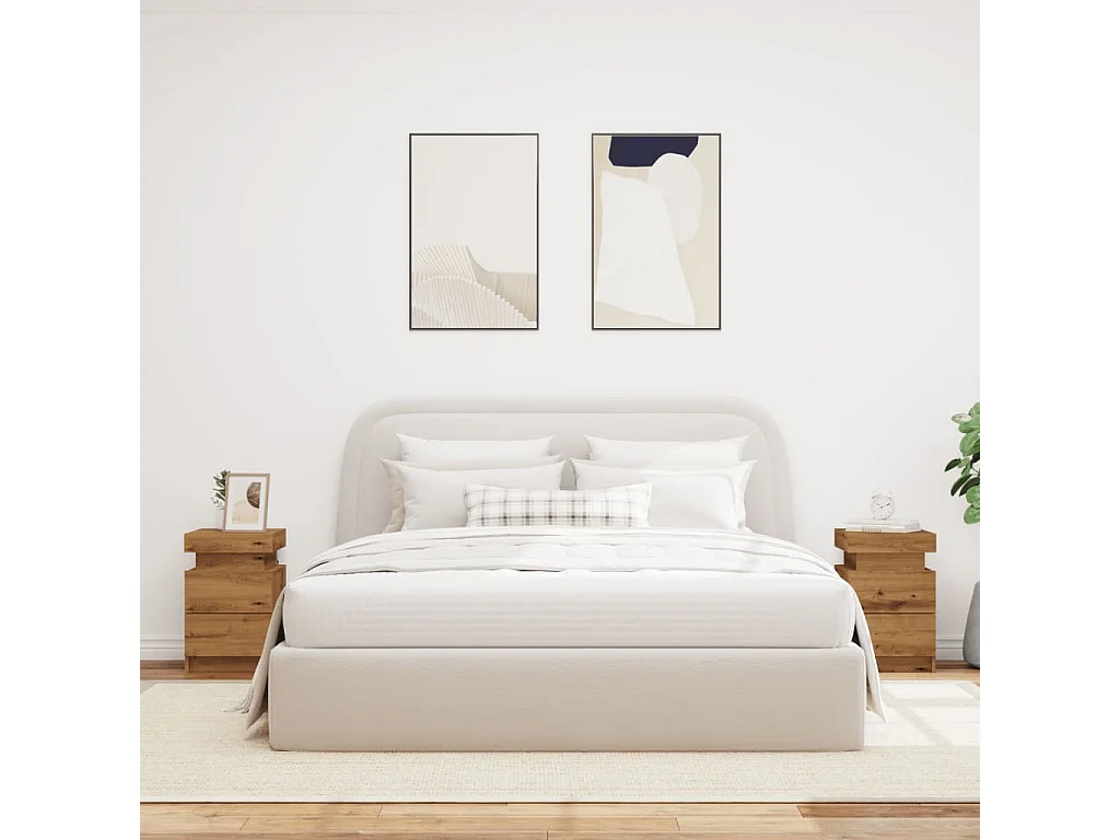 Tables de chevet avec LED 2 pièces chêne artisanal bois ingénierie