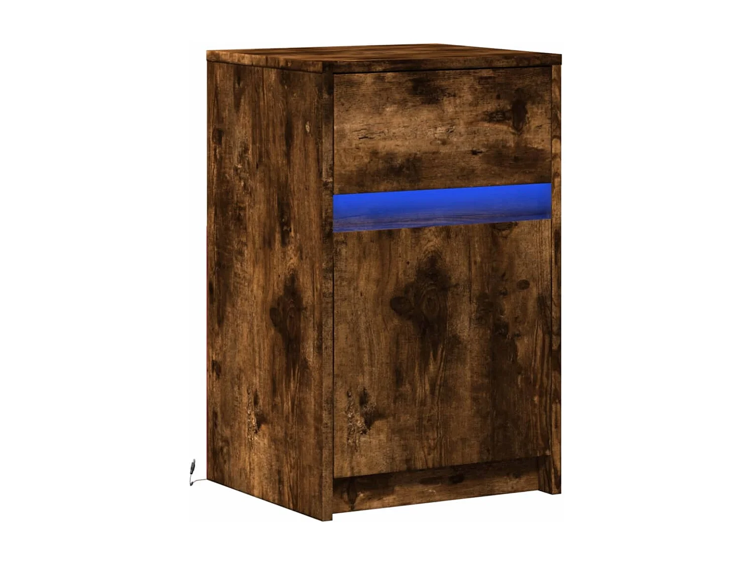 Table de chevet et lumières LED chêne fumé bois d'ingénierie