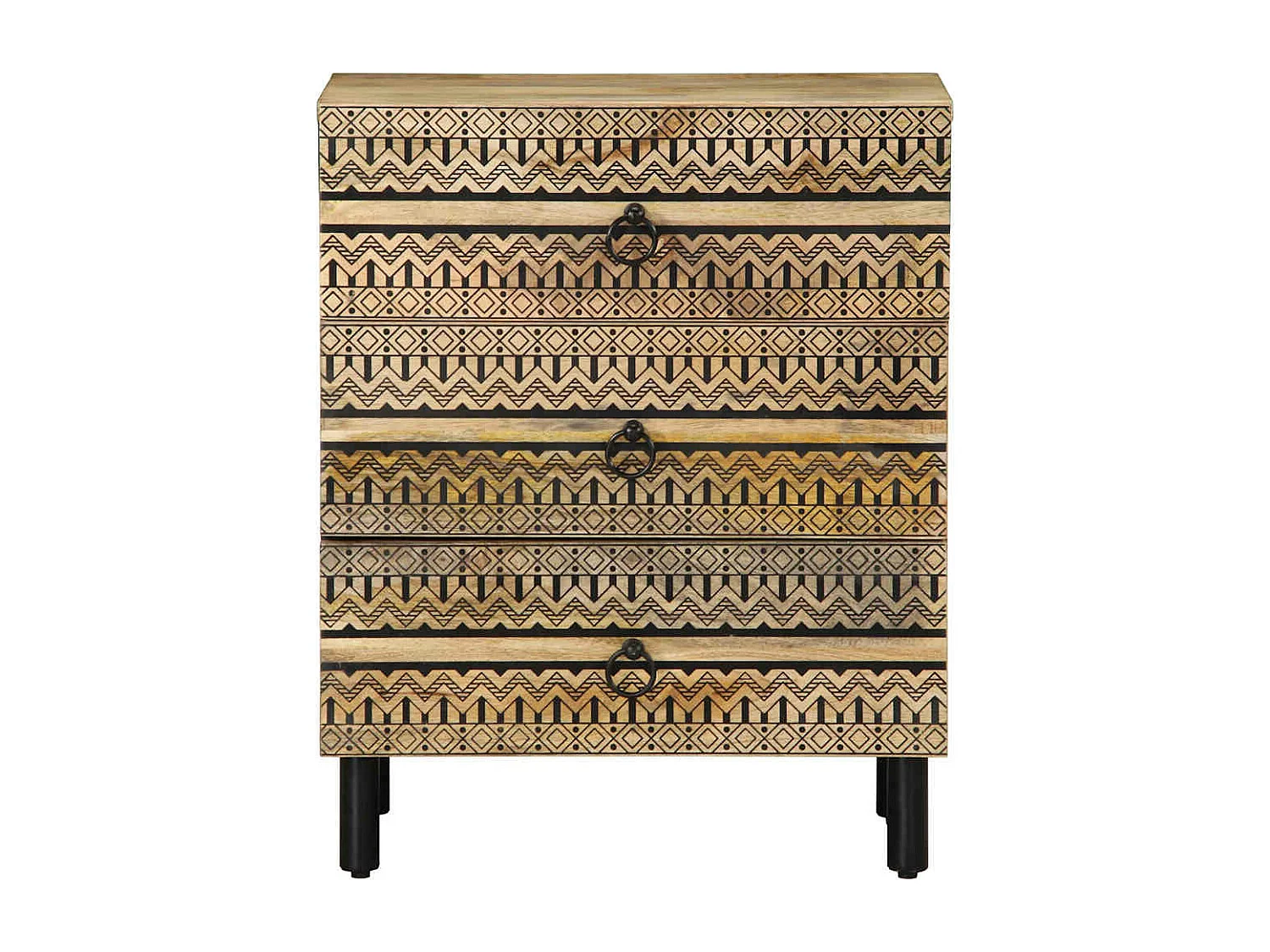 Table de chevet noir 50x33x62 cm bois de manguier massif brut