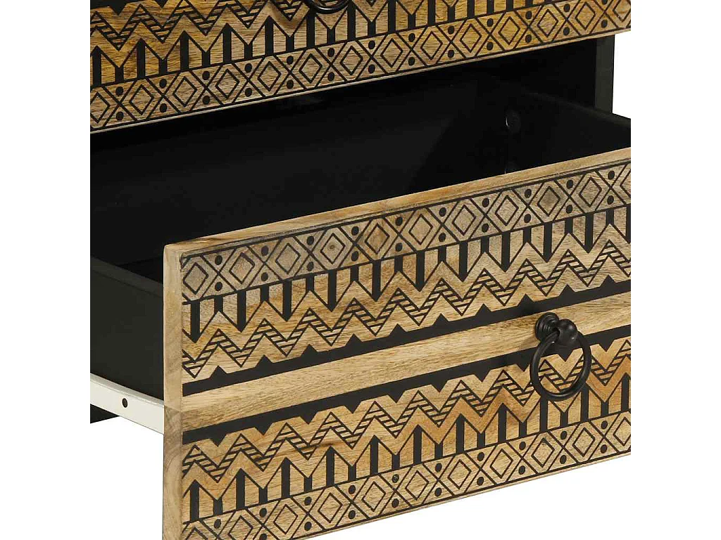 Table de chevet noir 50x33x62 cm bois de manguier massif brut