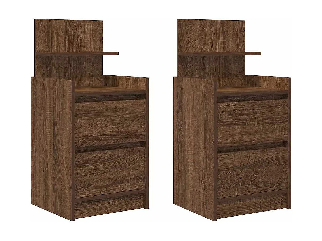 Tables de chevet avec 2 tiroirs 2 pièces chêne marron 38x34x80 cm