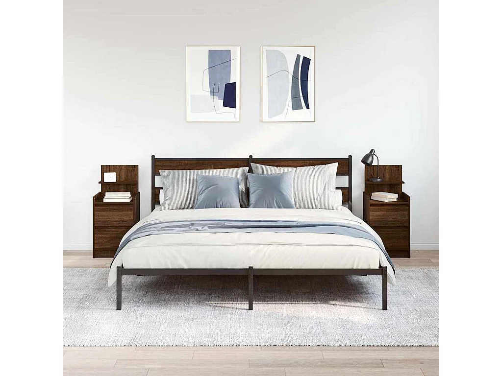 Tables de chevet avec 2 tiroirs 2 pièces chêne marron 38x34x80 cm