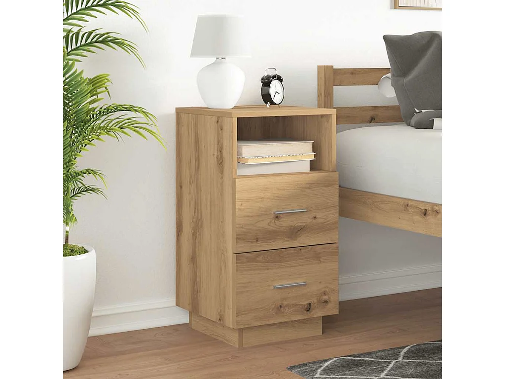 Mesilla de noche con 2 cajones roble artesano 36x36x68 cm