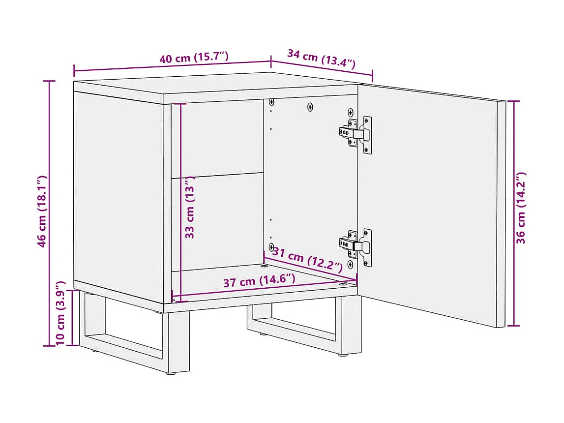 Table de chevet 40x33x46 cm bois de manguier massif blanchi