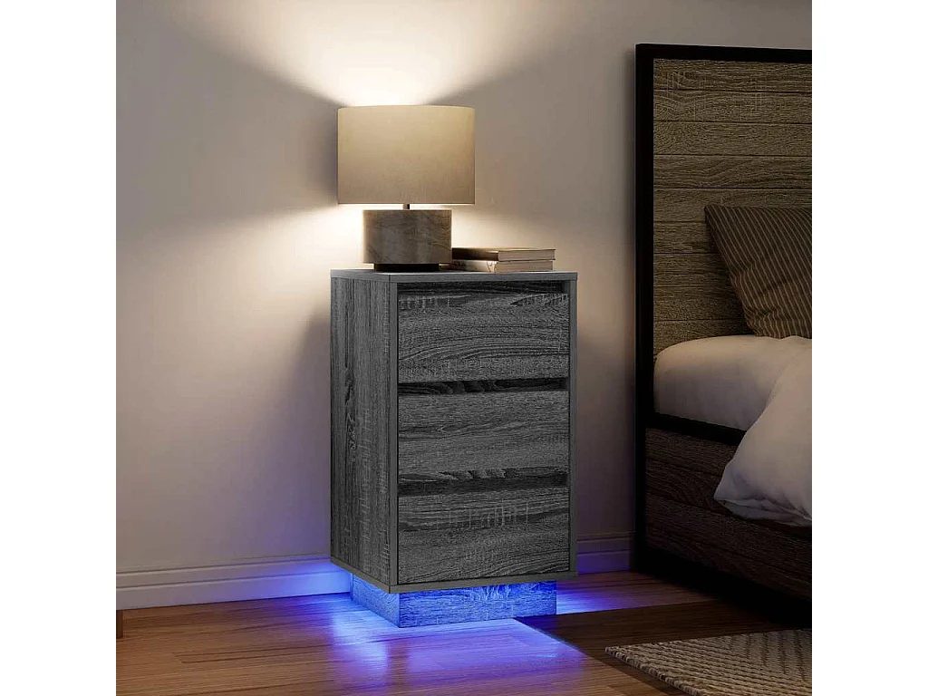 Table de chevet avec lumières LED sonoma gris 38x34x65 cm