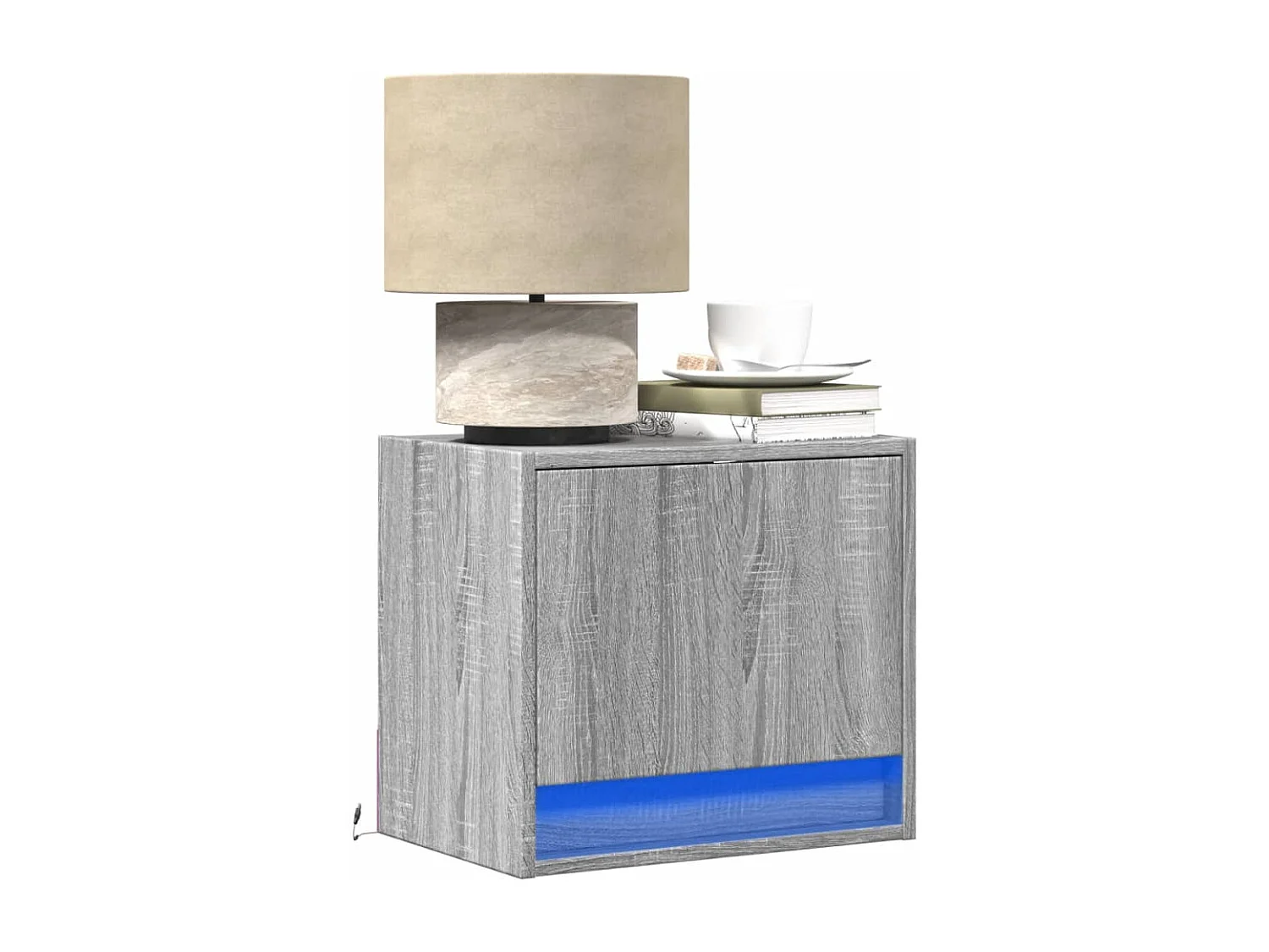 Mesa de cabeceira de parede com luzes LED cinzento sonoma
