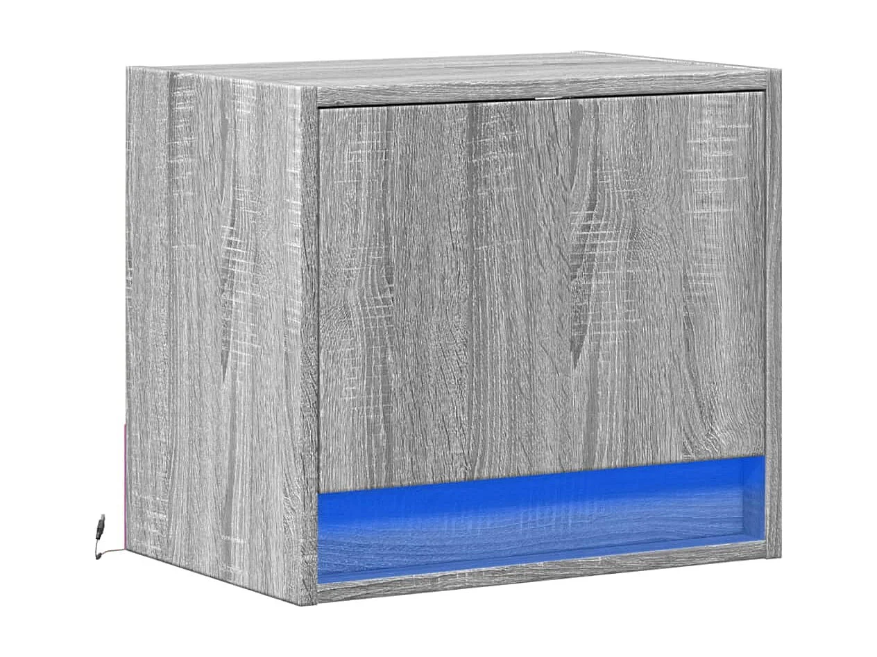 Mesa de cabeceira de parede com luzes LED cinzento sonoma