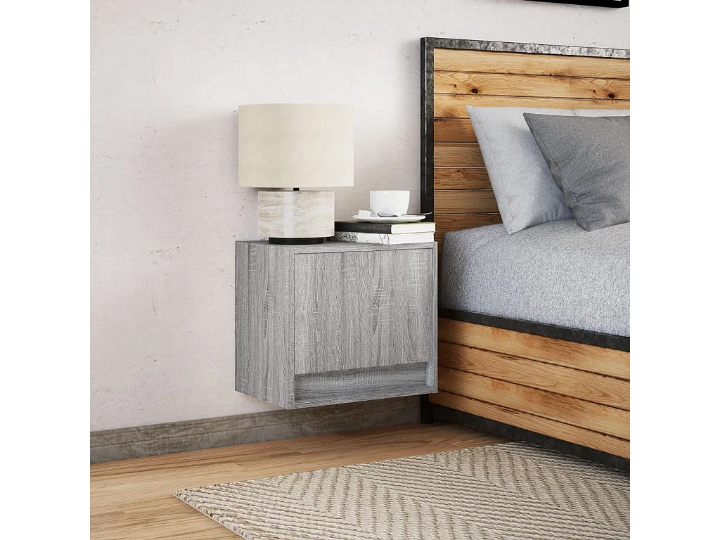 Mesa de cabeceira de parede com luzes LED cinzento sonoma