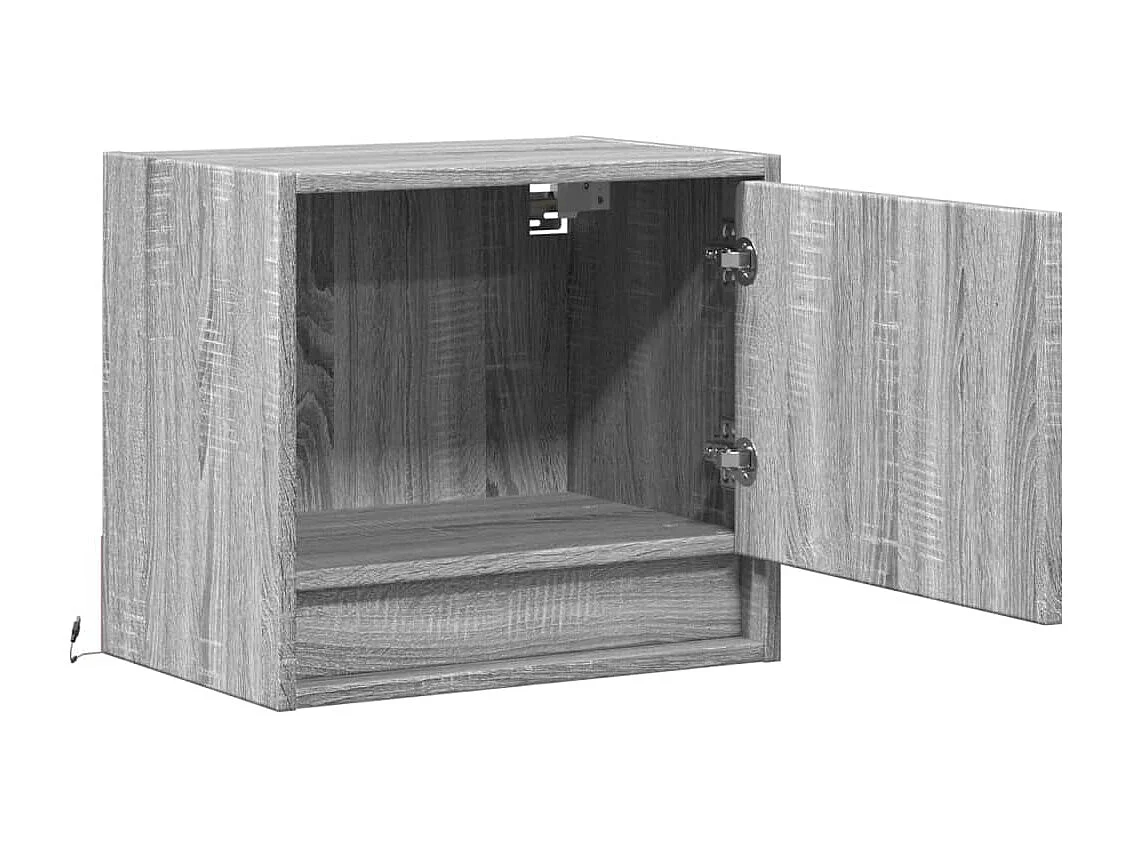 Mesa de cabeceira de parede com luzes LED cinzento sonoma