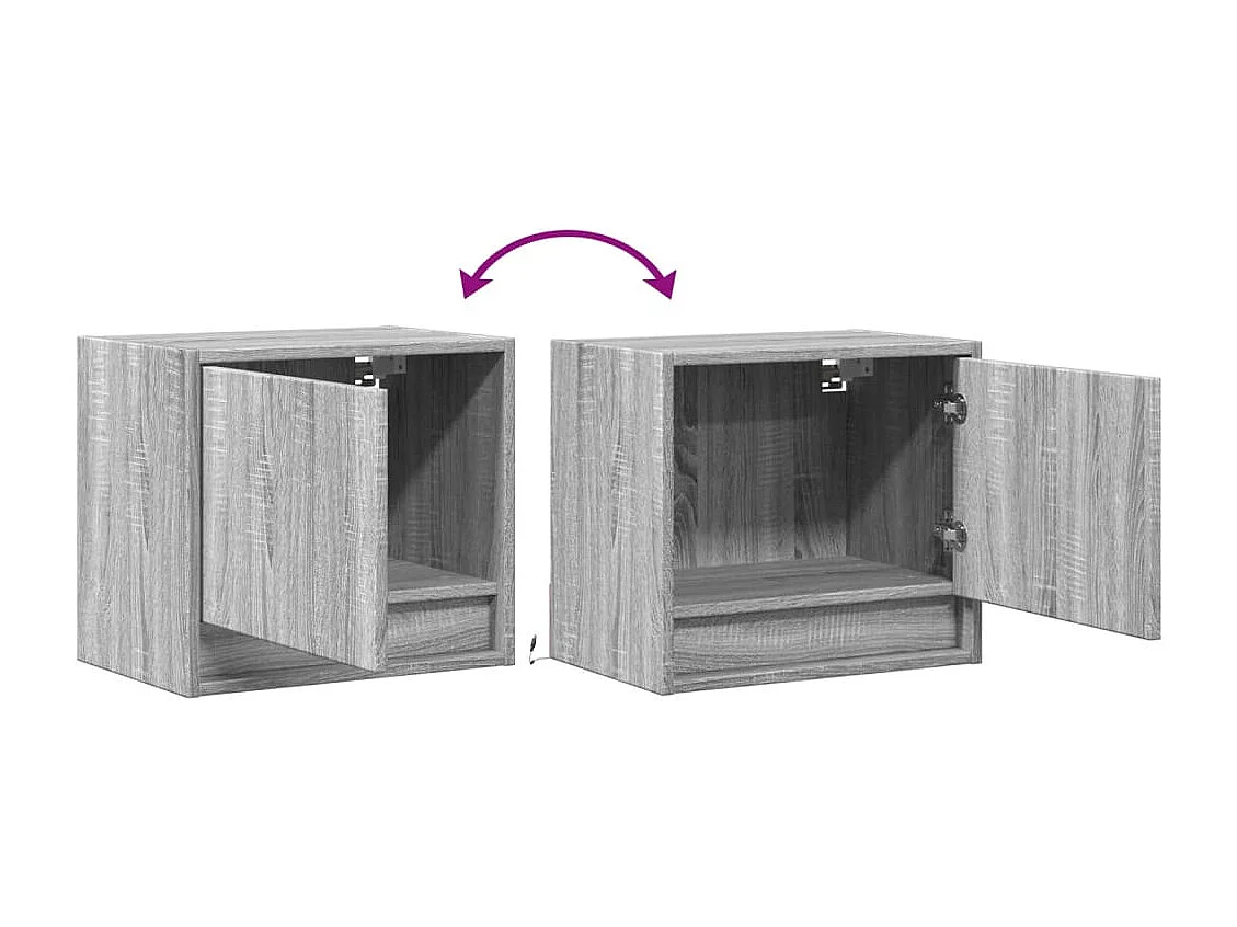 Mesa de cabeceira de parede com luzes LED cinzento sonoma