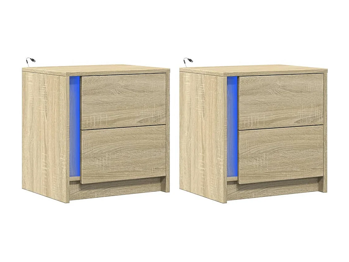 Tables de chevet et lumières LED 2 pièces chêne sonoma