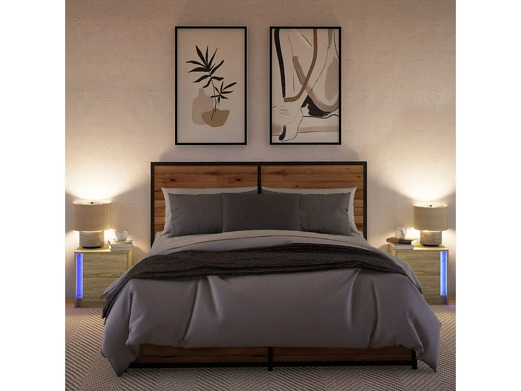 Tables de chevet et lumières LED 2 pièces chêne sonoma