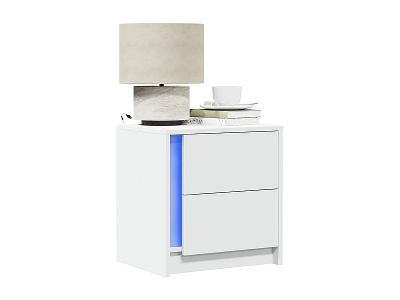 Tables de chevet et lumières LED 2pièces blanc bois d'ingénierie