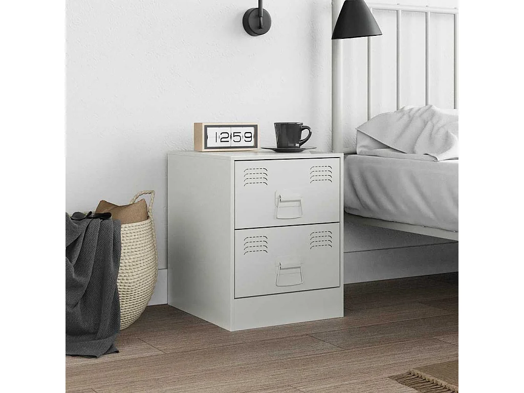 Table de chevet blanc 34,5x39x44 cm acier