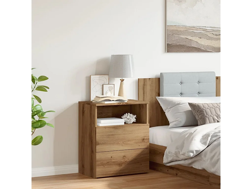 Table de chevet chêne artisanal 50x32x60 cm bois d'ingénierie