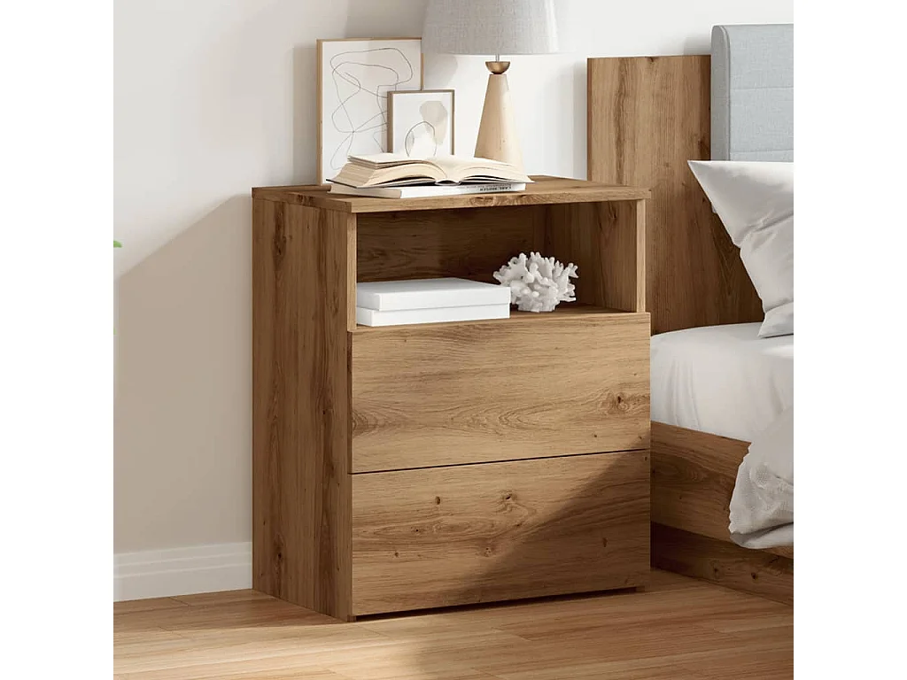 Mesita de noche madera de ingeniería roble artisan 50x32x60 cm