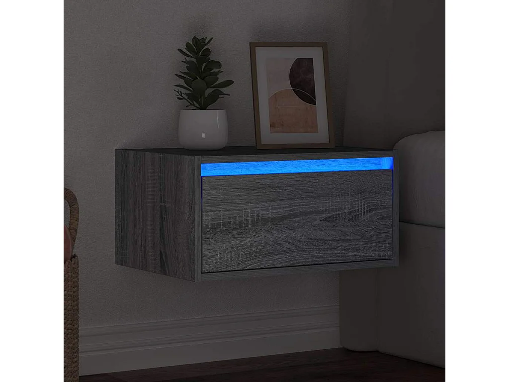 Nachtkastje met LED's wandgemonteerd grijs sonoma eikenkleurig