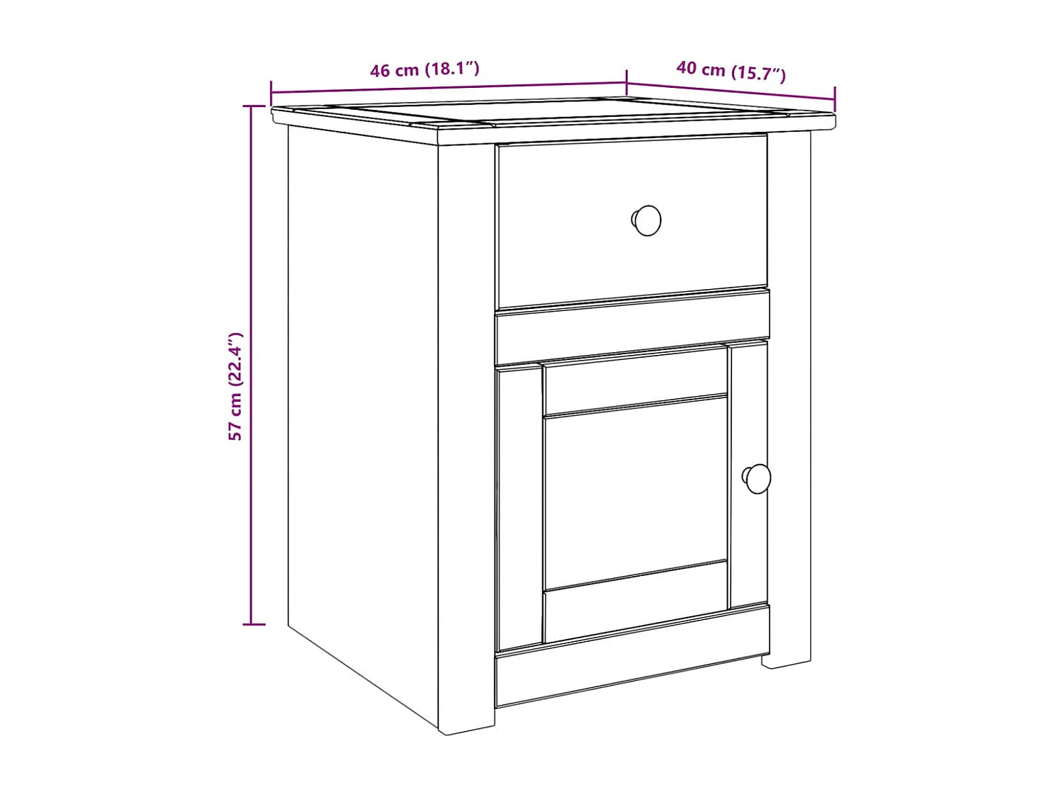 Table de chevet Panama 46x40x57 cm bois massif de pin