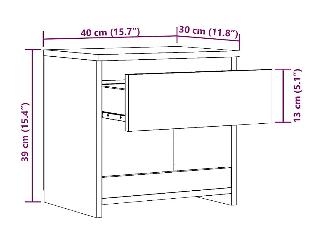 Table de chevet vieux bois 40x30x39 cm bois d'ingénierie