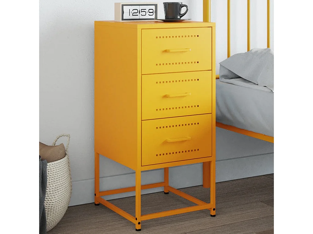 Table de chevet jaune moutarde 36x39x78 cm acier