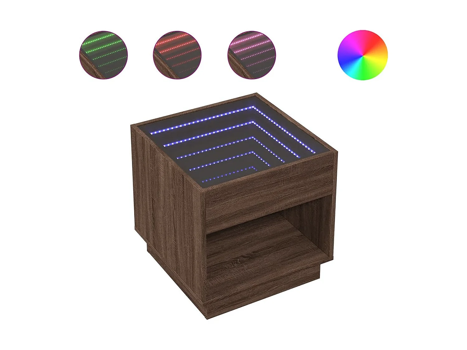 Mesita de noche con Infinity LED marrón roble 50x50x50 cm