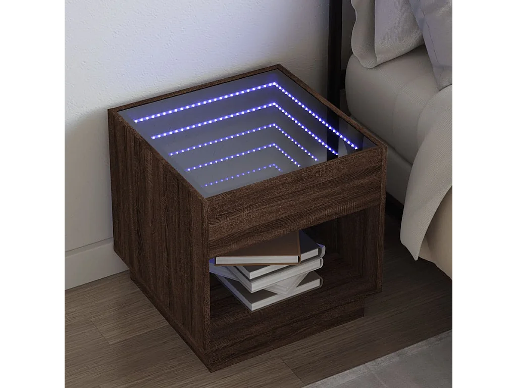 Table de chevet avec LED infini chêne marron 50x50x50 cm