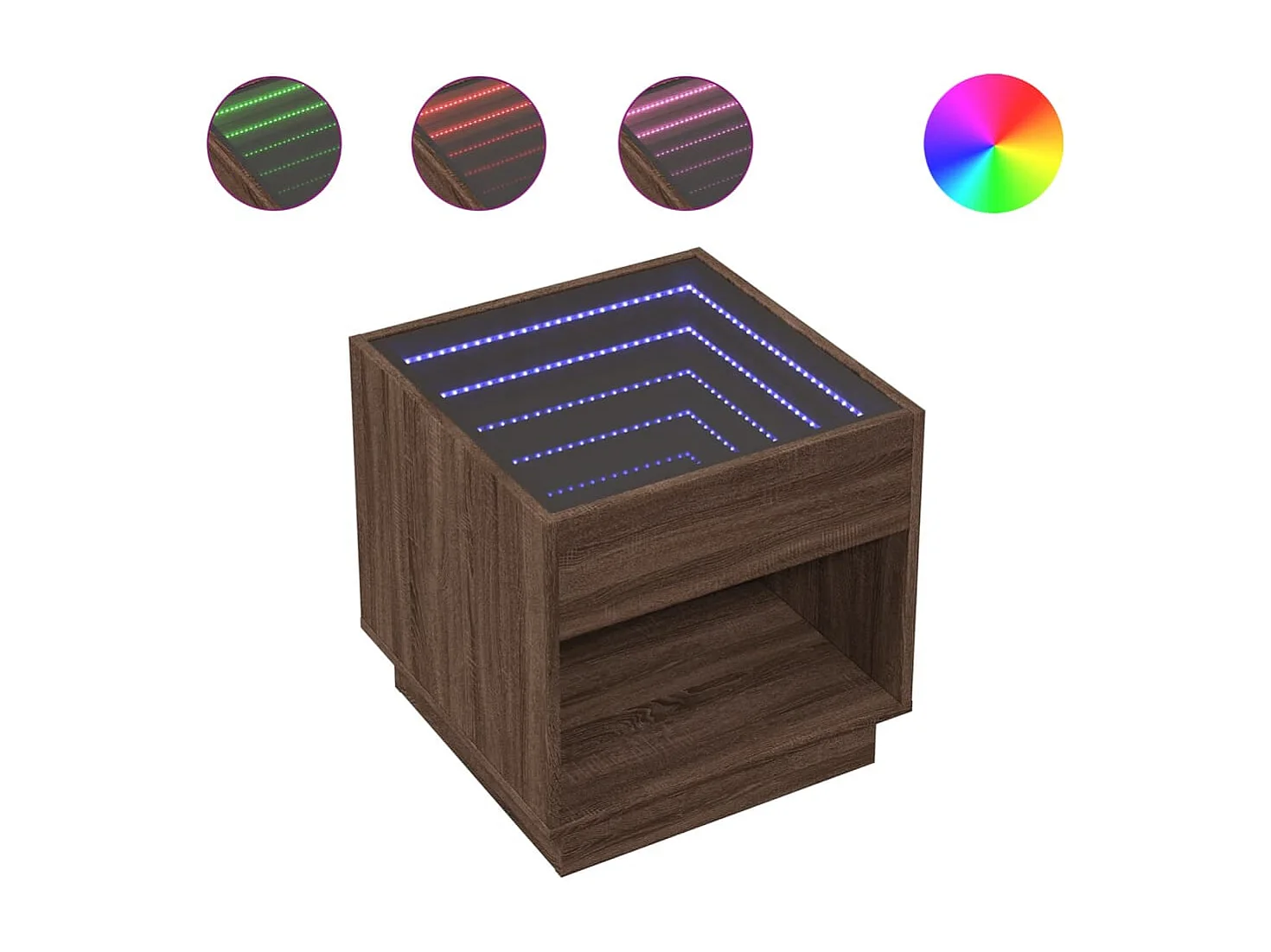 Table de chevet avec LED infini chêne marron 50x50x50 cm