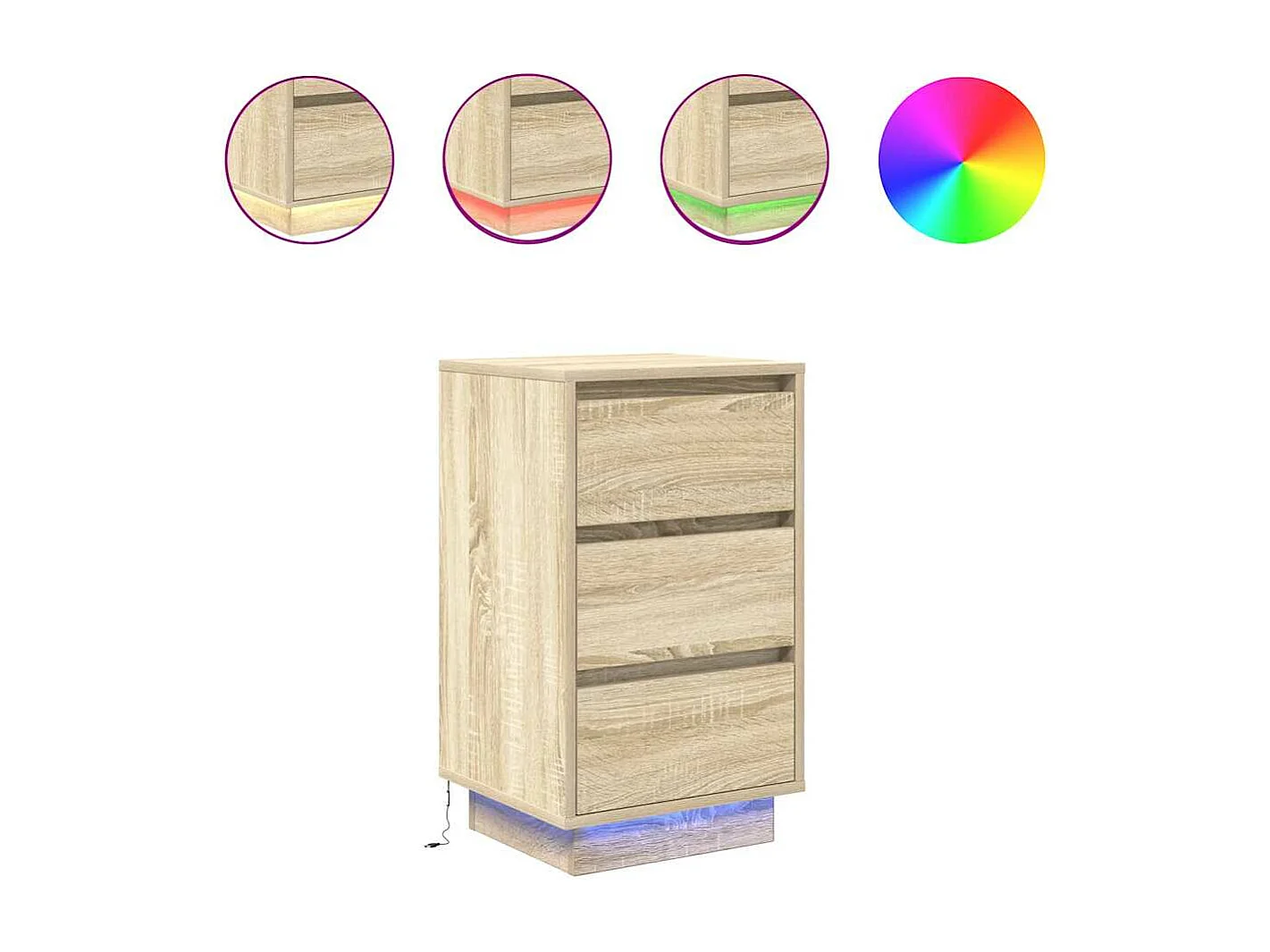 Table de chevet avec lumières LED chêne sonoma 38x34x65 cm