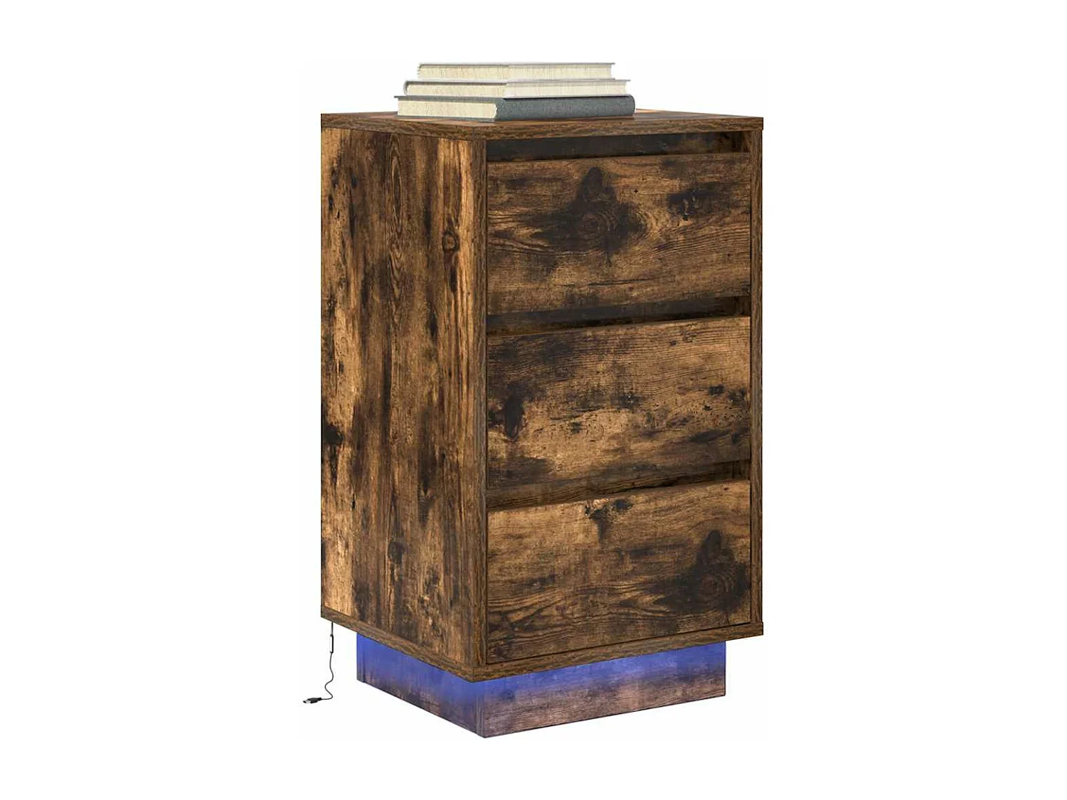 Table de chevet avec lumières LED chêne fumé 38x34x65 cm