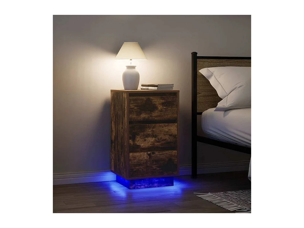 Table de chevet avec lumières LED chêne fumé 38x34x65 cm