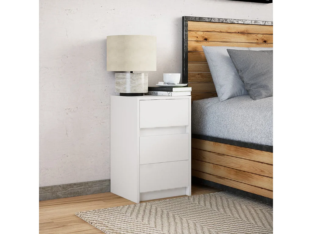 Table de chevet avec lumières LED blanc bois d'ingénierie