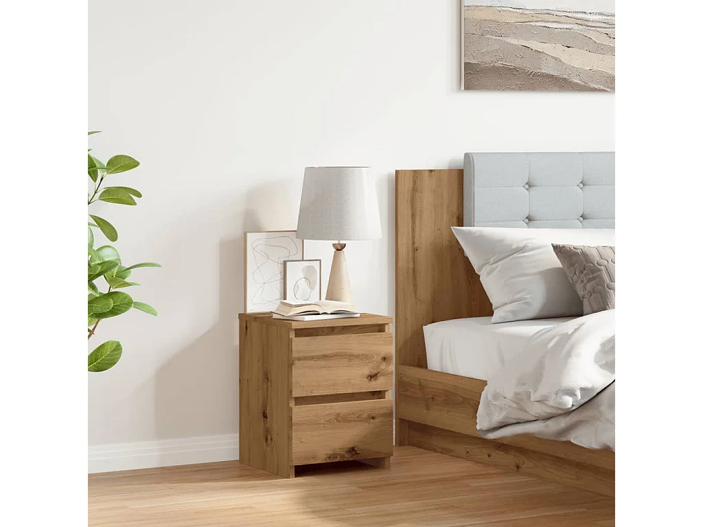 Nachtkastje 30x30x40 cm bewerkt hout artisanaal eikenkleurig