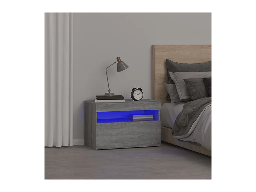 Mesa de cabeceira com LEDs 60x35x40 cm cinzento sonoma
