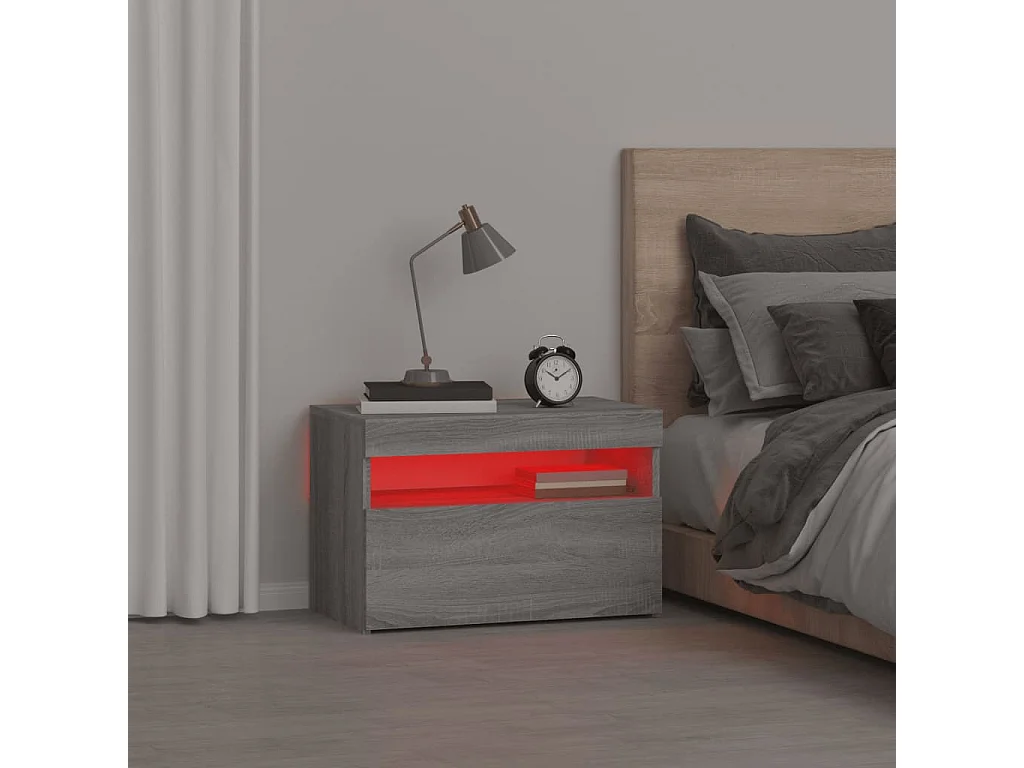 Table de chevet avec lumières LED Sonoma gris 60x35x40 cm