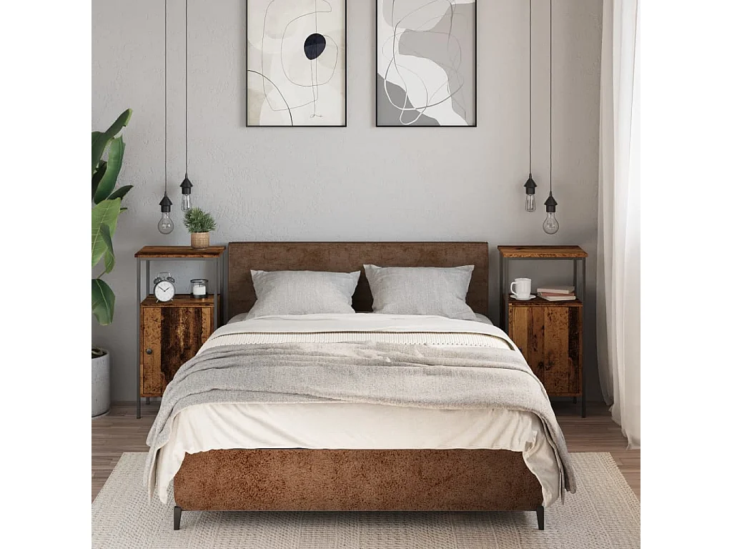 Nachtkastjes 2 st 41x31x80 cm bewerkt hout oud houtkleurig