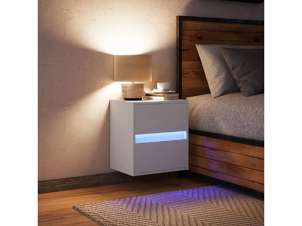 Nachtkastje met LED-verlichting wandgemonteerd wit