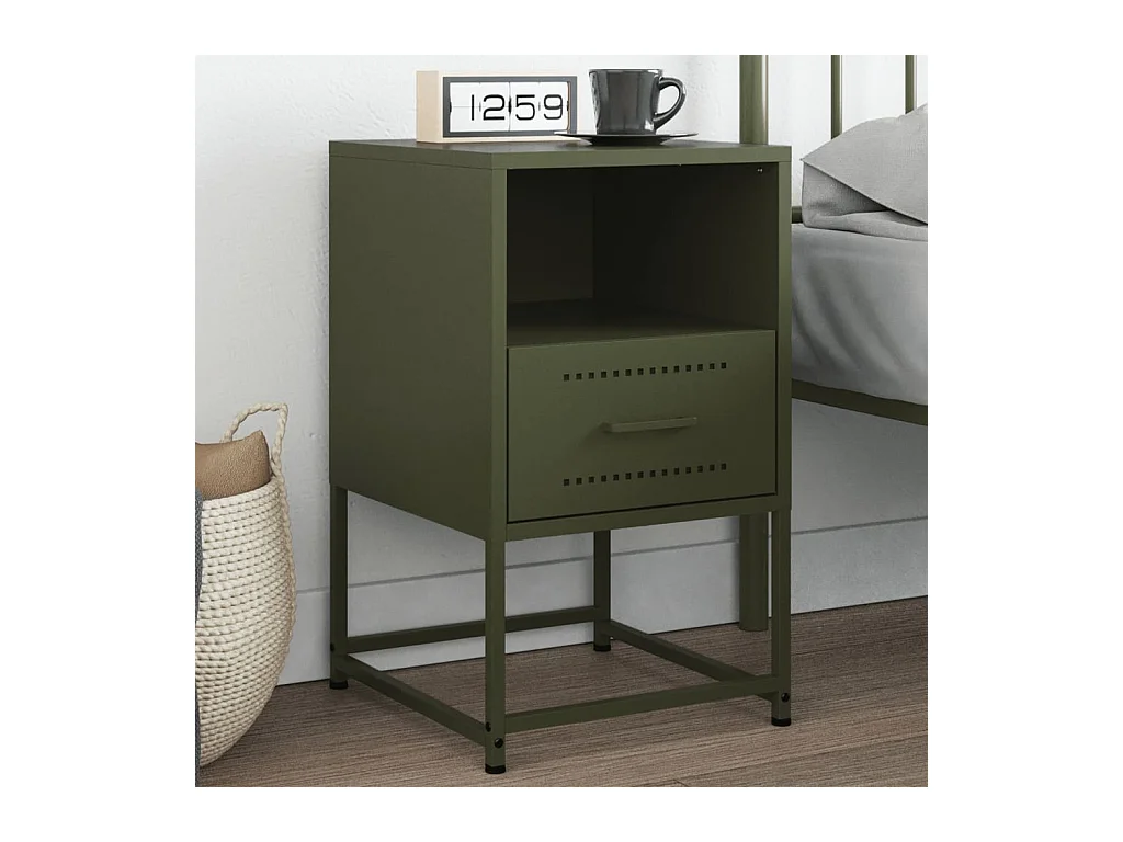 Table de chevet vert olive 36x39x60,5 cm acier