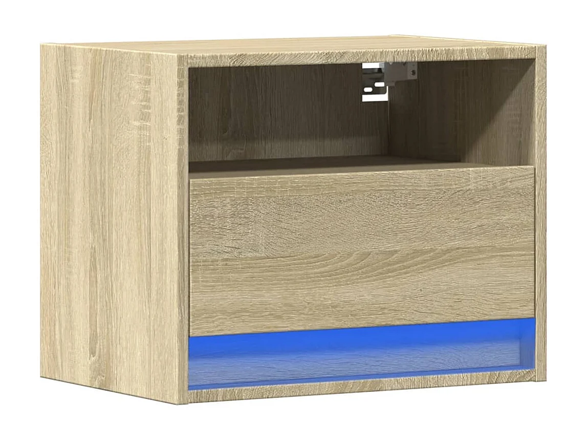 Mesita de noche de pared con luces LED roble Sonoma
