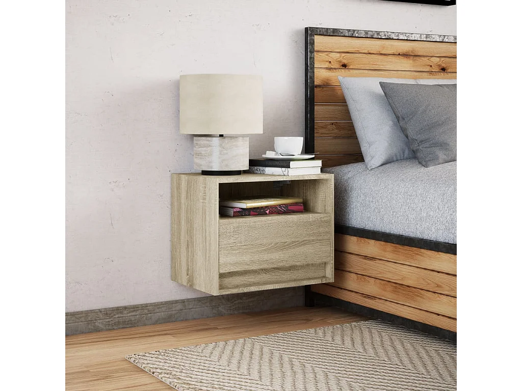 Table de chevet murale avec lumières LED chêne sonoma